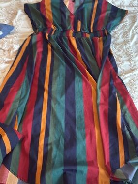 Striped Multicolor Midi Dress - Women